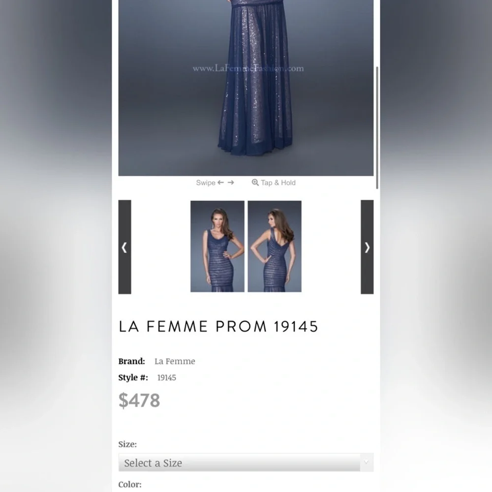 La Femme Navy Blue & Gold Sleeveless Sequin Gown